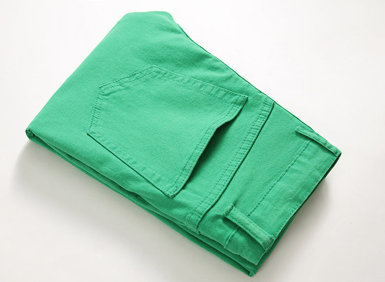 Pantalones casuales de mezclilla de alta elasticidad para hombres europeos y americanos