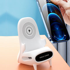 Mini chaise portable avec chargeur sans fil, support de téléphone portable, chargeur sans fil 10 W, charge rapide, cadeau spécial