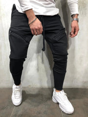Pantalones deportivos casuales nuevos para hombre con cremallera en color liso.