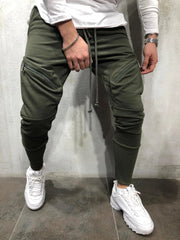 Pantalones deportivos casuales nuevos para hombre con cremallera en color liso.