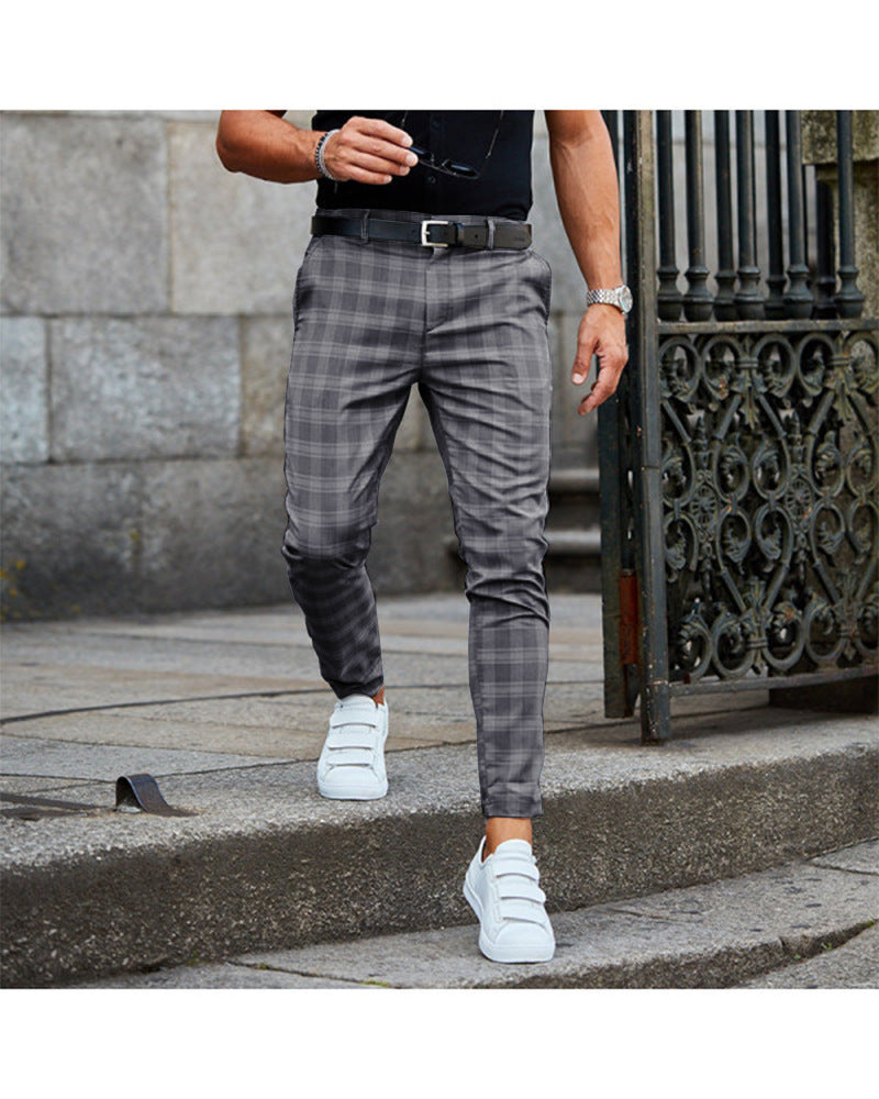 Pantalones con estampado de cuadros para hombre, pantalones casuales, sueltos y finos.