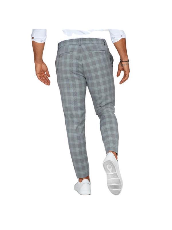 Pantalones con estampado de cuadros para hombre, pantalones casuales, sueltos y finos.