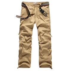 Pantalones cargo multibolsillos gruesos y holgados para hombre, talla grande, informales