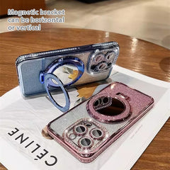 Funda protectora con purpurina para teléfono con soporte para espejo de maquillaje