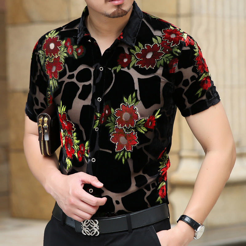 Chemise de bal à manches courtes pour homme transparente