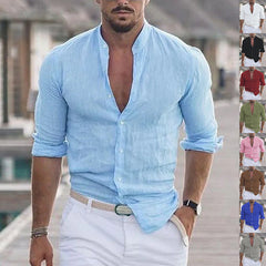Chemise à manches longues pour homme avec boutons, style décontracté, couleur unie, pour le printemps et l'automne
