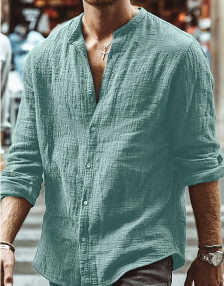 Chemise à manches longues pour homme avec boutons, style décontracté, couleur unie, pour le printemps et l'automne