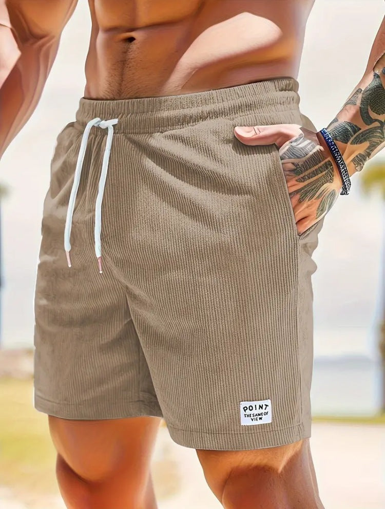Pantalones cortos deportivos de pana de verano con cordones y cordón, ropa para hombre