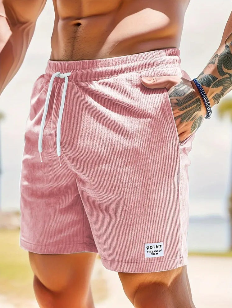 Pantalones cortos deportivos de pana de verano con cordones y cordón, ropa para hombre