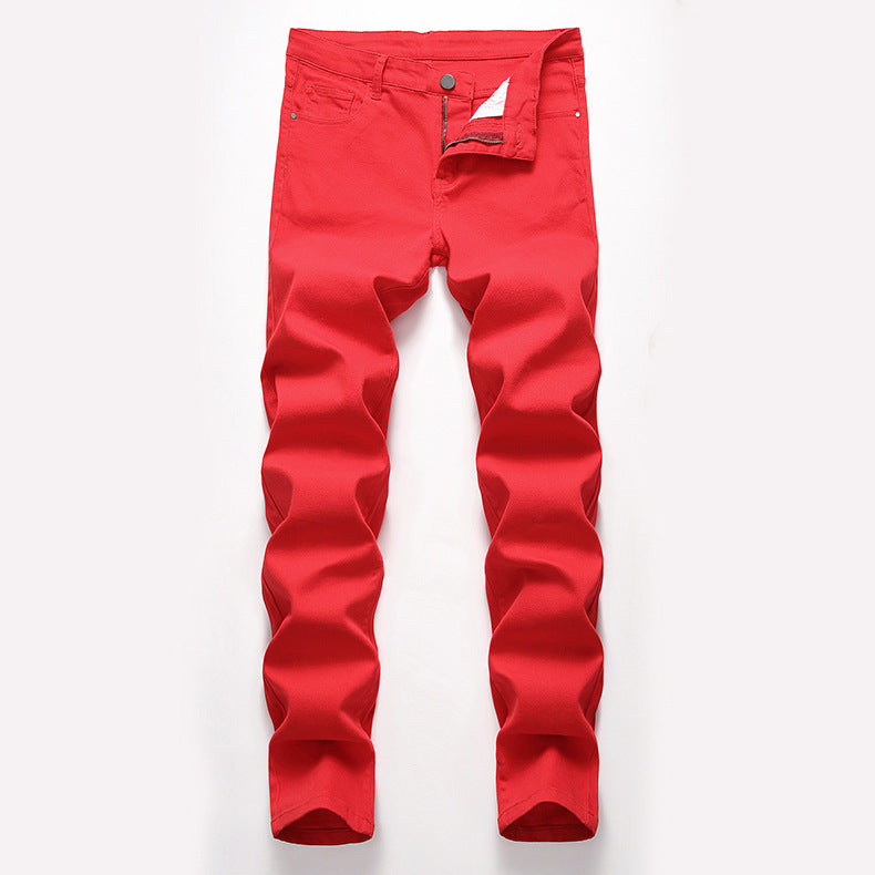 Pantalones casuales de mezclilla de alta elasticidad para hombres europeos y americanos