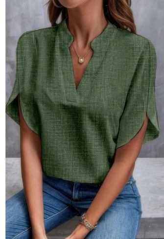 Camisa de gasa de manga corta de verano, nueva camisa con cuello en V, ropa informal versátil para mujer