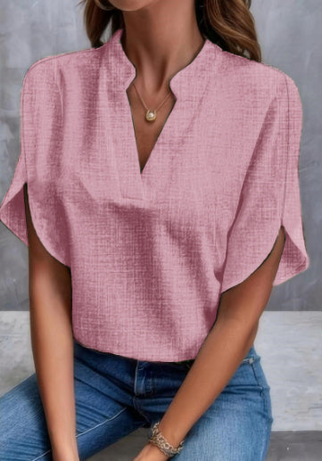 Camisa de gasa de manga corta de verano, nueva camisa con cuello en V, ropa informal versátil para mujer