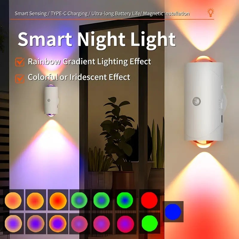 Lámpara de pared con luz LED nocturna RGB con sensor de movimiento, recargable, luz ambiental regulable, luces interiores, lámpara de paso magnética