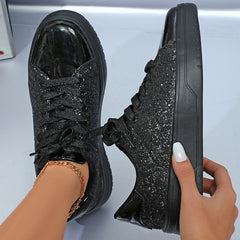 Chaussures plates à paillettes pour femmes, baskets tendance décontractées à lacets et semelles épaisses, chaussures de skateboard tendance
