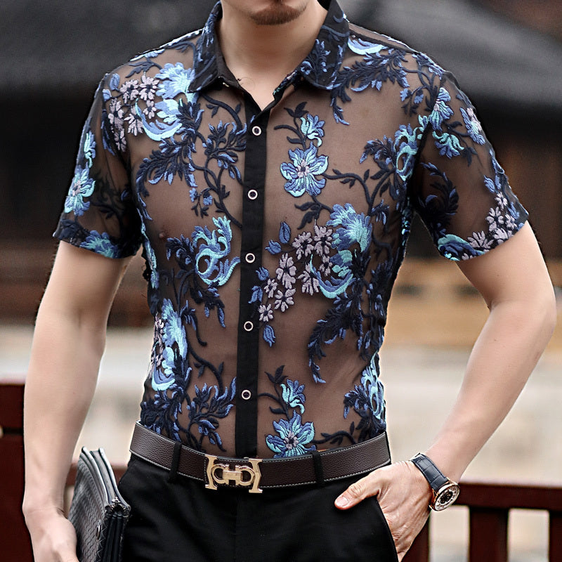 Chemise de bal à manches courtes pour homme transparente