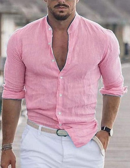 Chemise à manches longues pour homme avec boutons, style décontracté, couleur unie, pour le printemps et l'automne