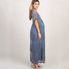 Robes de maternité pour séance photo, robe d'été à col en V, en dentelle blanche, manches courtes, robe de grossesse, robe longue pour femmes enceintes 