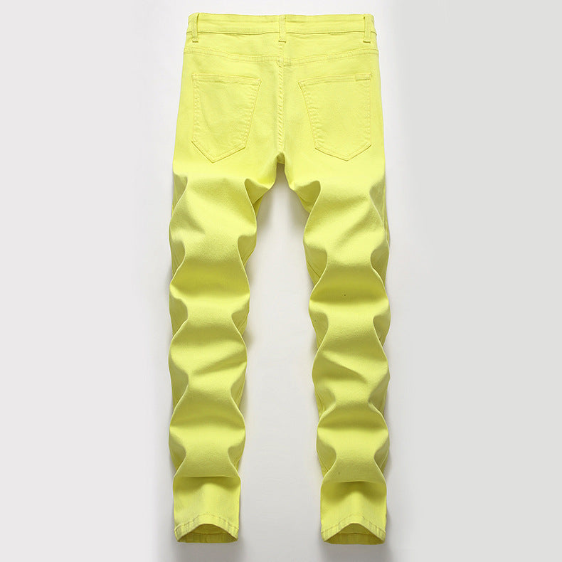 Pantalones casuales de mezclilla de alta elasticidad para hombres europeos y americanos