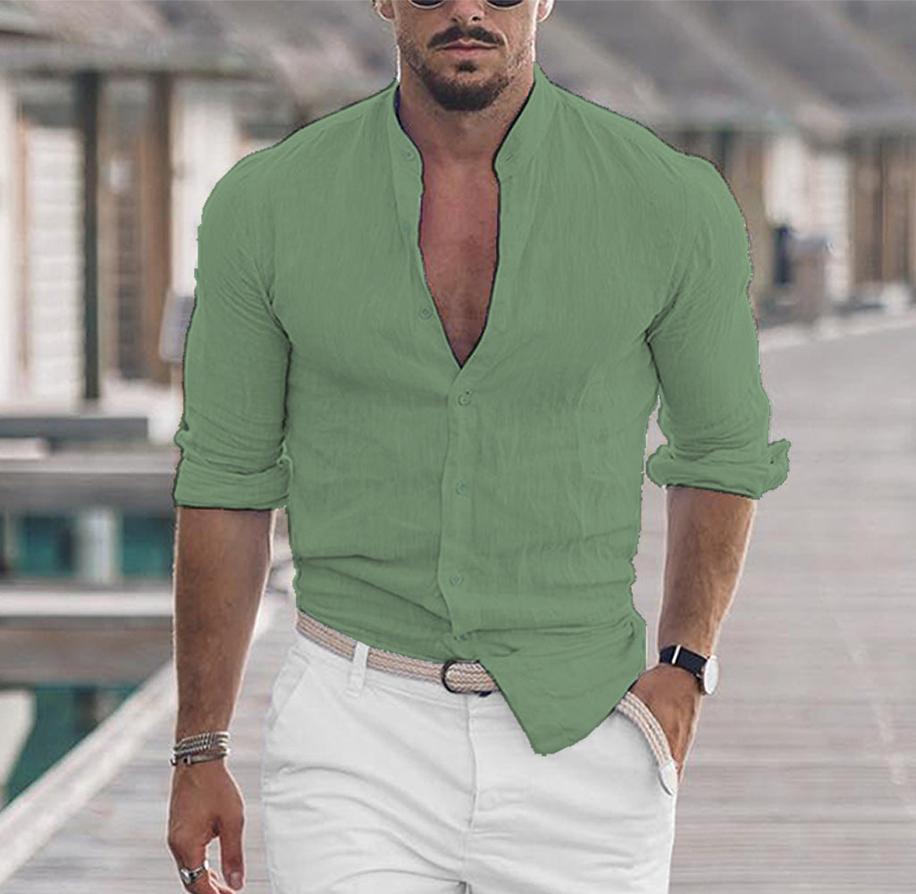 Chemise à manches longues pour homme avec boutons, style décontracté, couleur unie, pour le printemps et l'automne