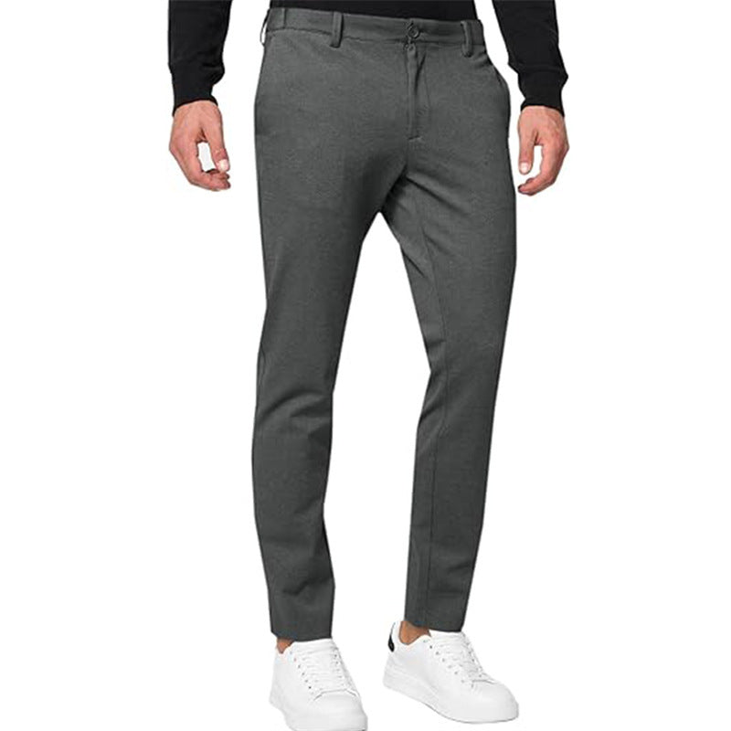 Pantalon chino slim pour homme, couleur unie, extensible, plissé, fuselé, décontracté