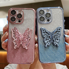 Funda protectora para teléfono con diseño de mariposa hueca y revestimiento transparente degradado