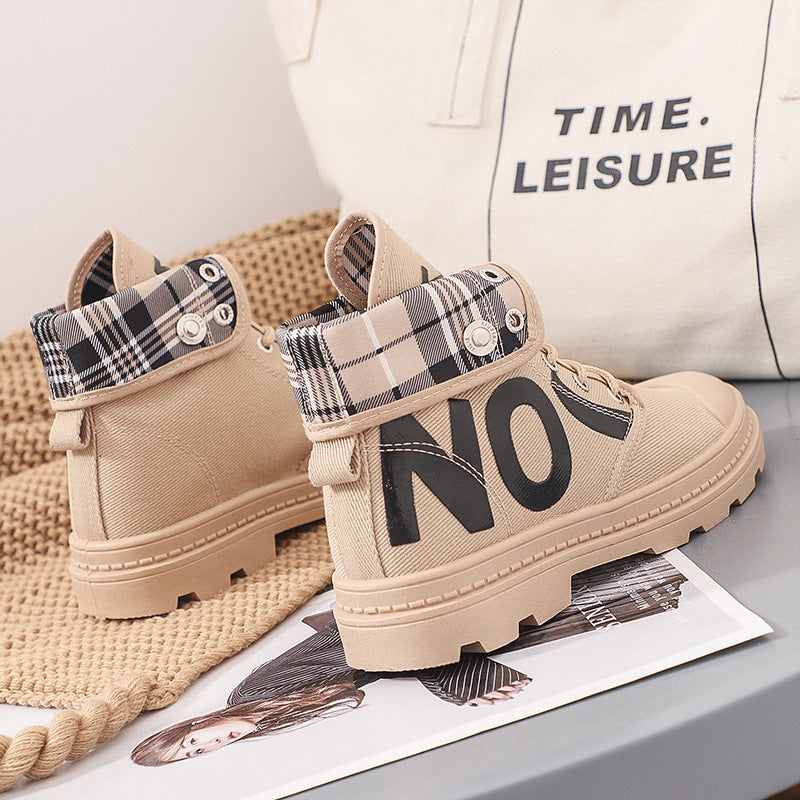 Nuevas botas cortas de lona para niñas, de caña alta y combinables, zapatos para mujer
