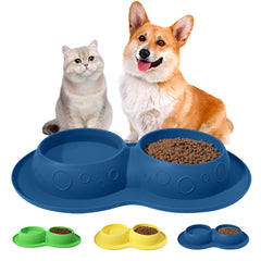 Tapis antidérapant et imperméable en silicone pour animaux de compagnie, 2 en 1, pour eau et nourriture 