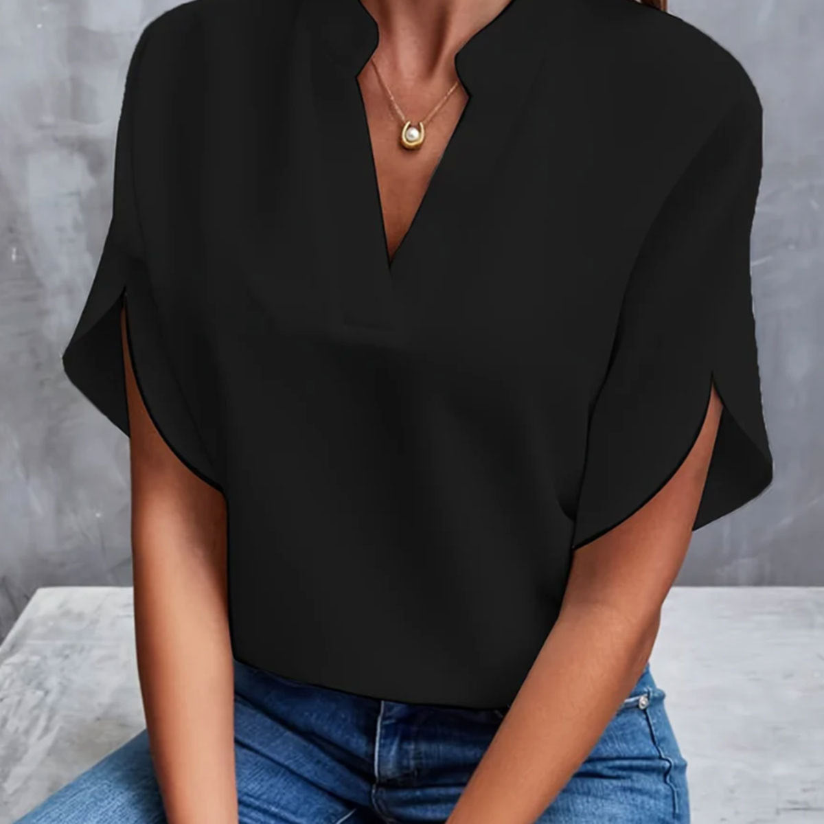Camisa de gasa de manga corta de verano, nueva camisa con cuello en V, ropa informal versátil para mujer