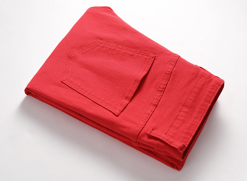 Pantalones casuales de mezclilla de alta elasticidad para hombres europeos y americanos