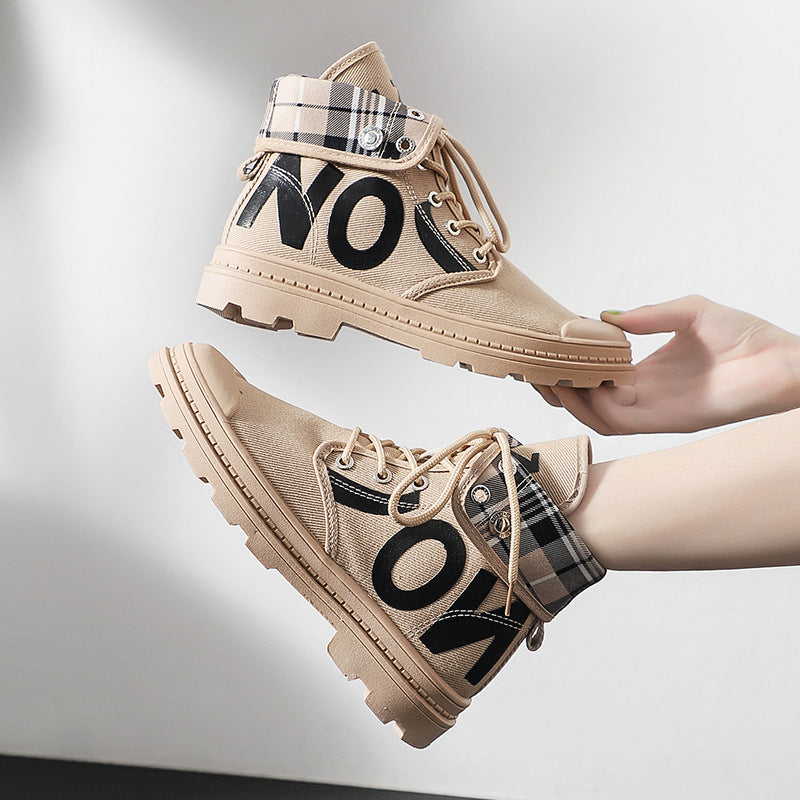 Nuevas botas cortas de lona para niñas, de caña alta y combinables, zapatos para mujer