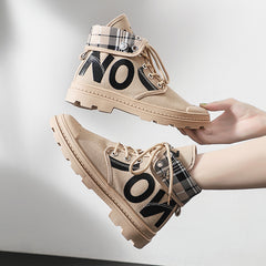 Nuevas botas cortas de lona para niñas, de caña alta y combinables, zapatos para mujer