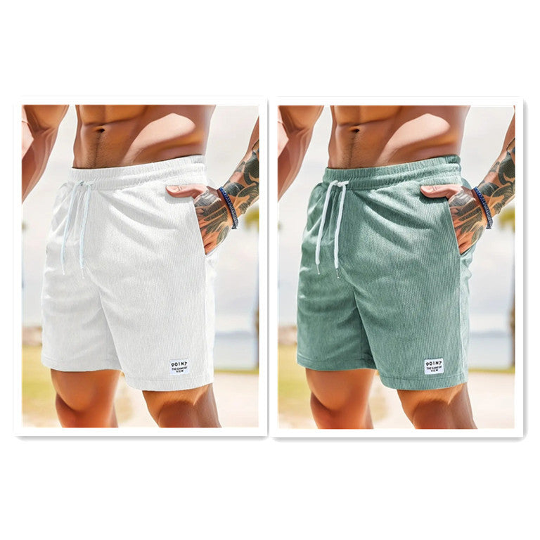 Pantalones cortos deportivos de pana de verano con cordones y cordón, ropa para hombre