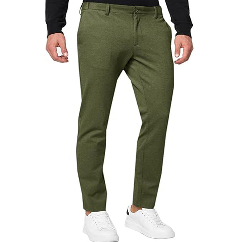 Pantalon chino slim pour homme, couleur unie, extensible, plissé, fuselé, décontracté