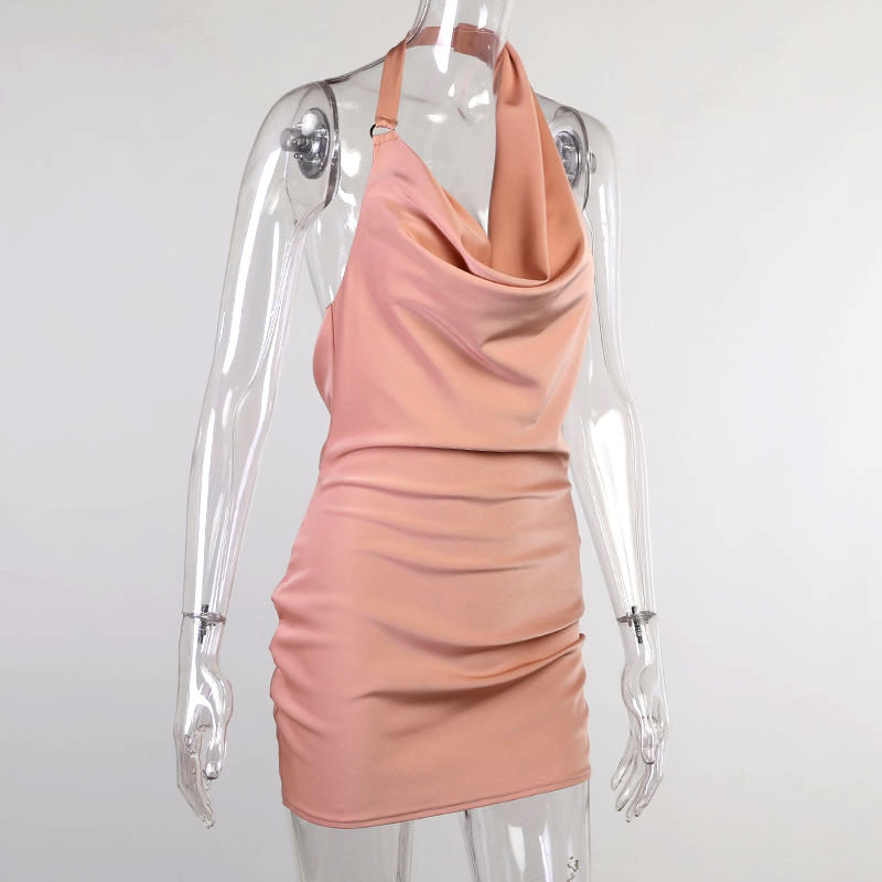 Robe de soirée en satin, col en V, dos nu, mini, sans manches, robe de soirée d'été