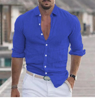Chemise à manches longues pour homme avec boutons, style décontracté, couleur unie, pour le printemps et l'automne
