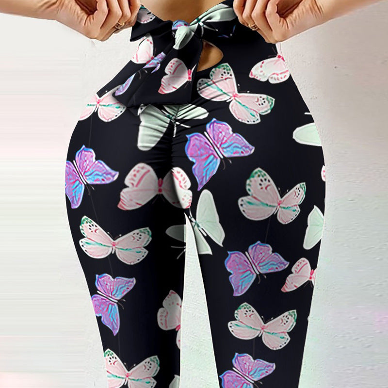 Pantalon de yoga sexy taille haute très extensible avec imprimé nœud sur les hanches