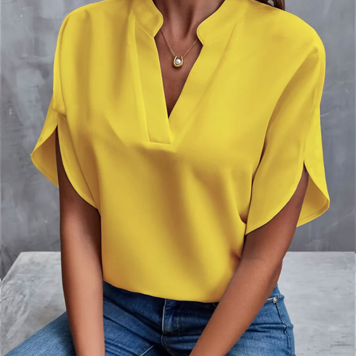 Camisa de gasa de manga corta de verano, nueva camisa con cuello en V, ropa informal versátil para mujer