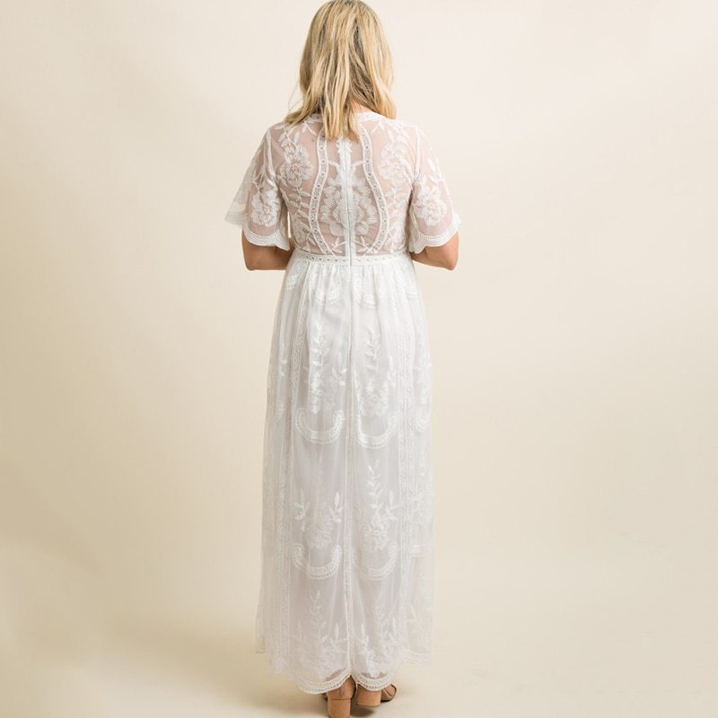 Robes de maternité pour séance photo, robe d'été à col en V, en dentelle blanche, manches courtes, robe de grossesse, robe longue pour femmes enceintes 