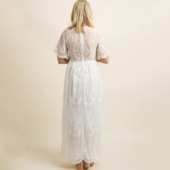 Robes de maternité pour séance photo, robe d'été à col en V, en dentelle blanche, manches courtes, robe de grossesse, robe longue pour femmes enceintes 