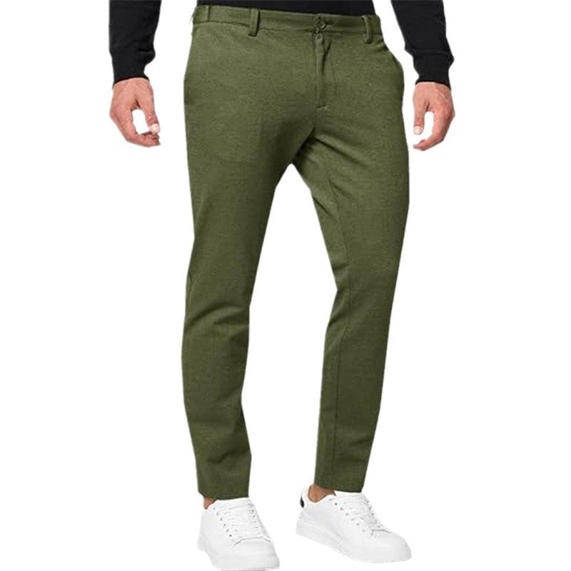 Pantalon chino slim pour homme, couleur unie, extensible, plissé, fuselé, décontracté