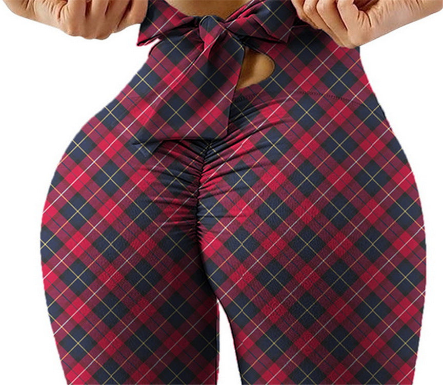 Pantalon de yoga sexy taille haute très extensible avec imprimé nœud sur les hanches
