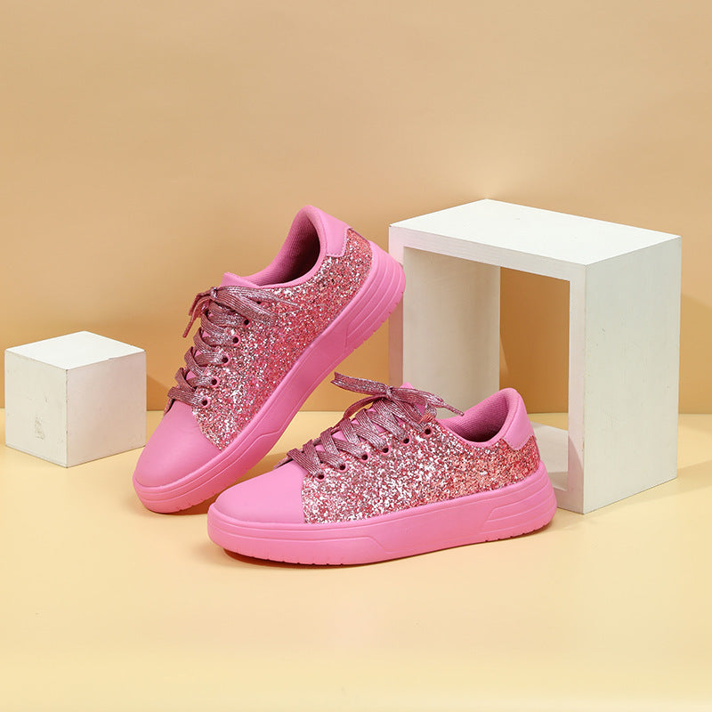 Chaussures plates à paillettes pour femmes, baskets tendance décontractées à lacets et semelles épaisses, chaussures de skateboard tendance