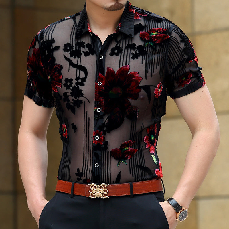 Chemise de bal à manches courtes pour homme transparente