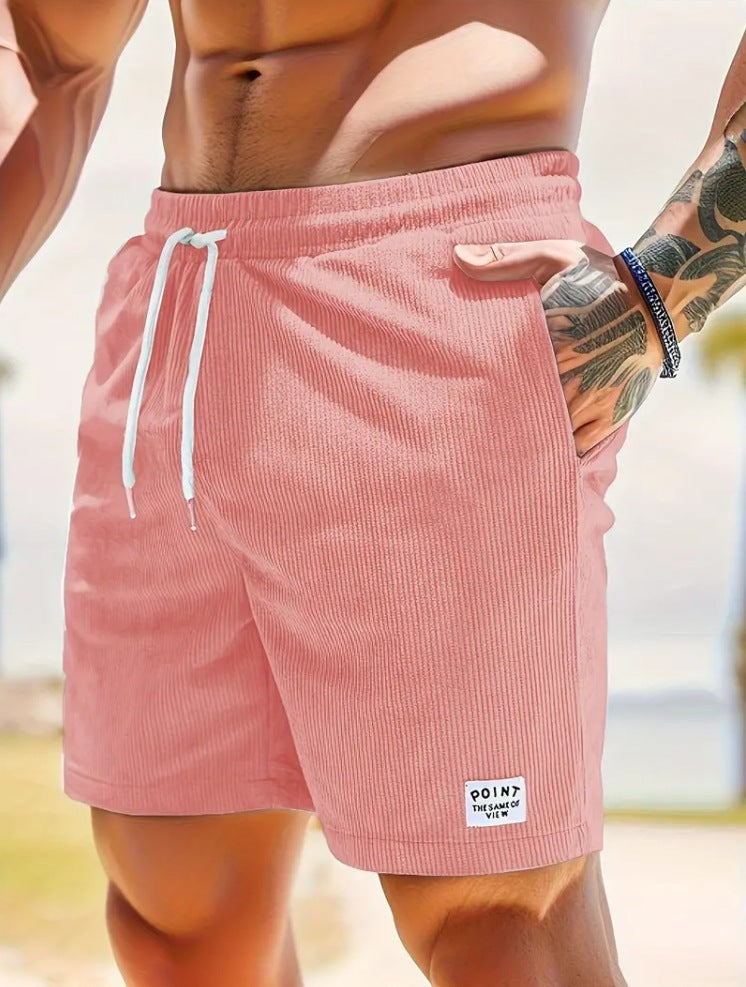 Pantalones cortos deportivos de pana de verano con cordones y cordón, ropa para hombre