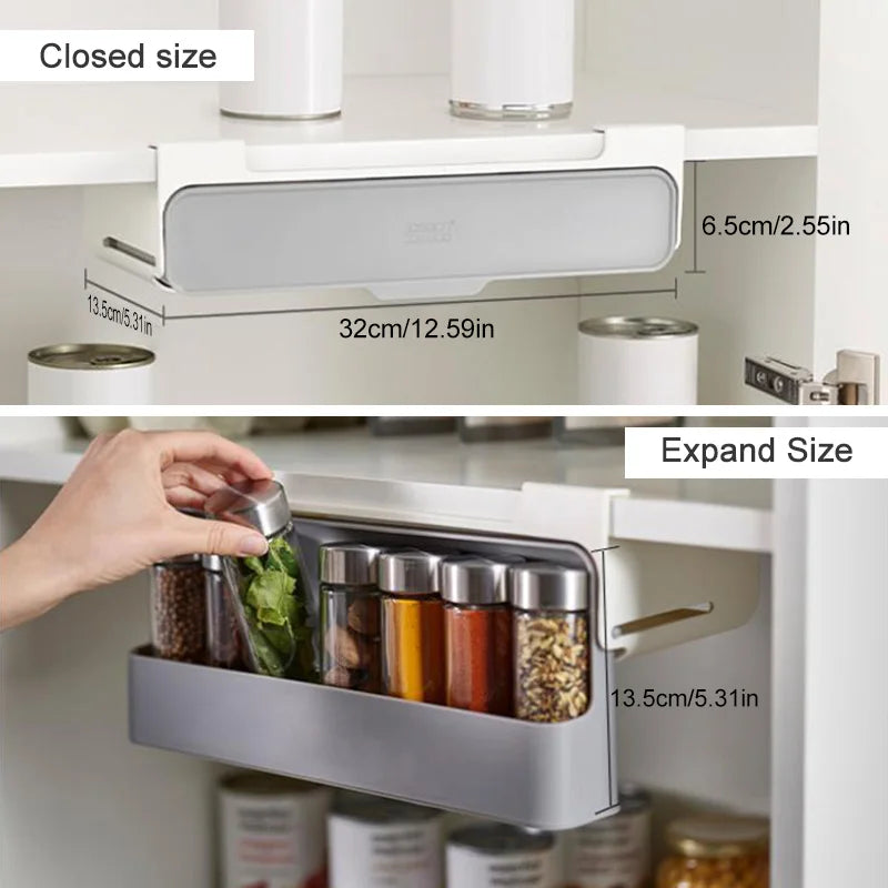 Estante de especias de cocina autoadhesivo para montar en la pared, debajo del estante, organizador de especias para botellas de condimentos, estante de almacenamiento de cocina