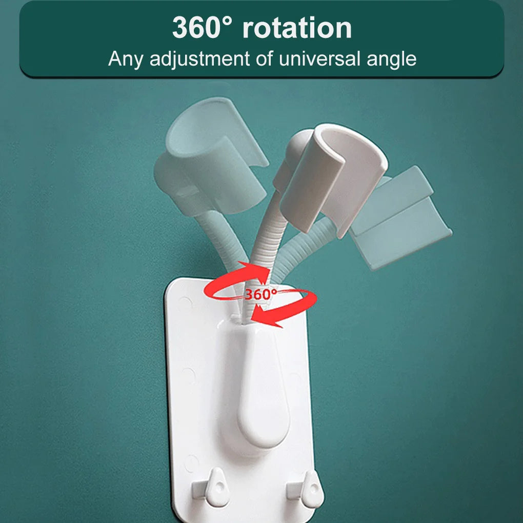 360° Shower Head Holder Adjustable Self-Adhesive Showerhead Bracket Wall Mount With 2 Hooks Stand SPA Bathroom Universal ABS 1pc