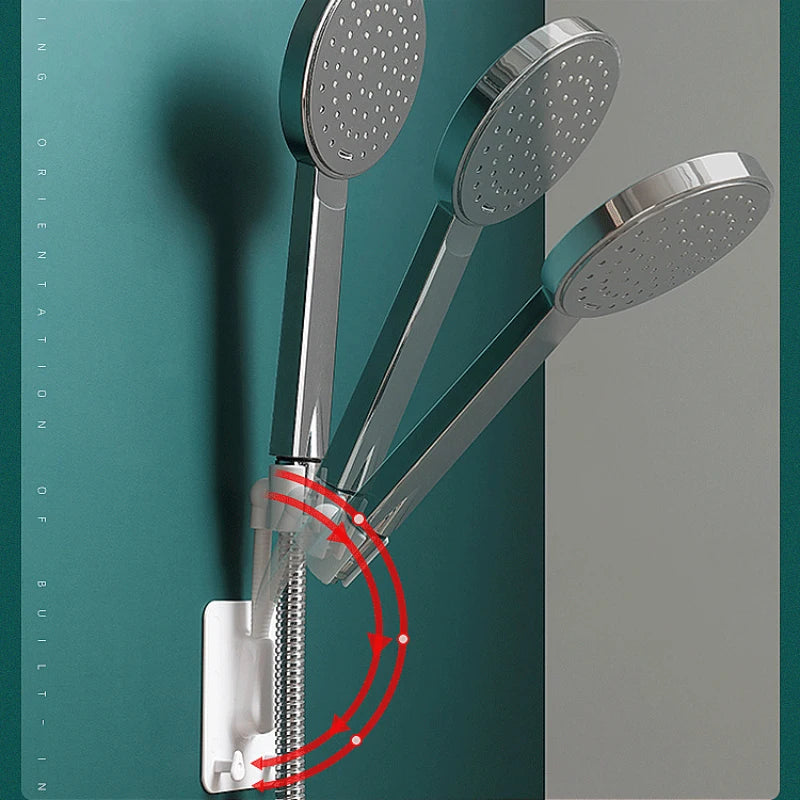 360° Shower Head Holder Adjustable Self-Adhesive Showerhead Bracket Wall Mount With 2 Hooks Stand SPA Bathroom Universal ABS 1pc