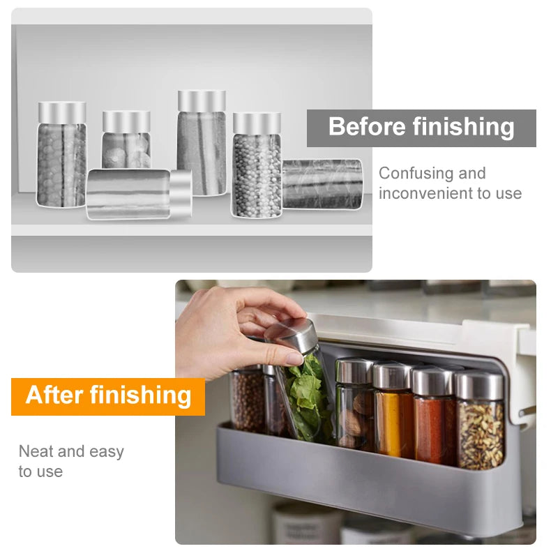 Estante de especias de cocina autoadhesivo para montar en la pared, debajo del estante, organizador de especias para botellas de condimentos, estante de almacenamiento de cocina