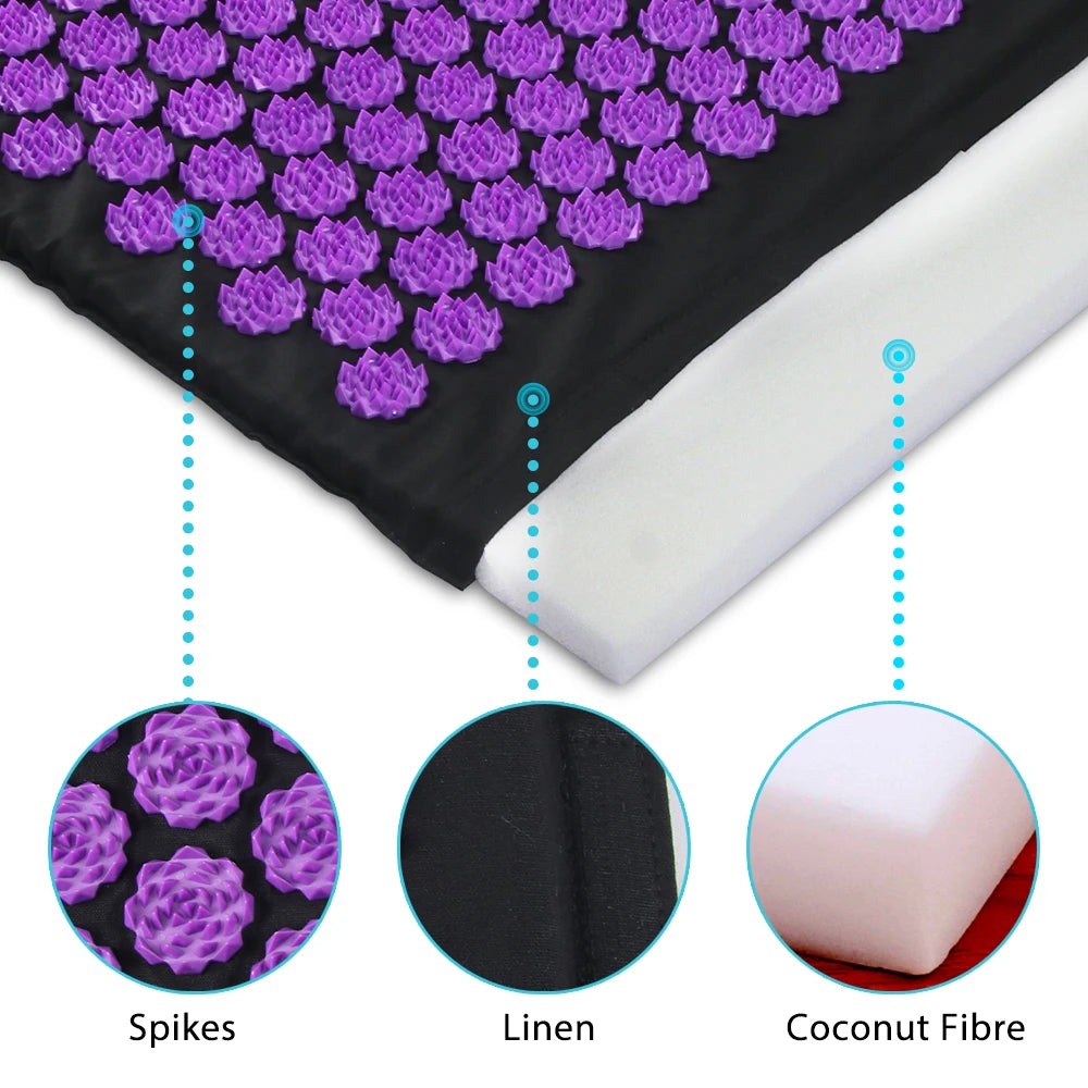 Pranamat Eco Lotus Spike Mat Acupuncture Massage Cushion Kuznetsov's Applicator for Neck Foot Back Yoga Acupressure Massage Mat