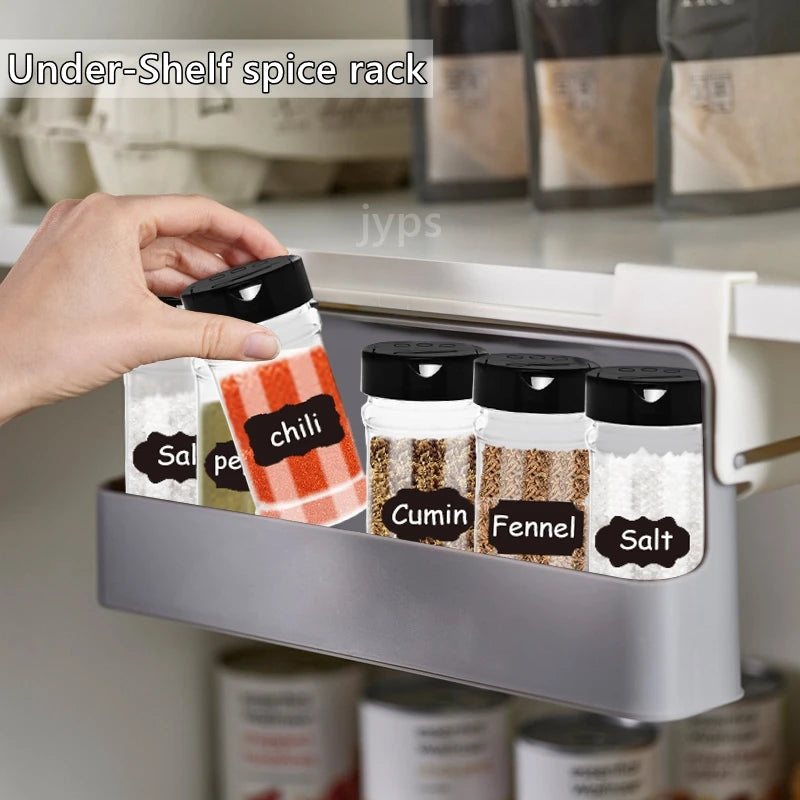 Estante de especias de cocina autoadhesivo para montar en la pared, debajo del estante, organizador de especias para botellas de condimentos, estante de almacenamiento de cocina